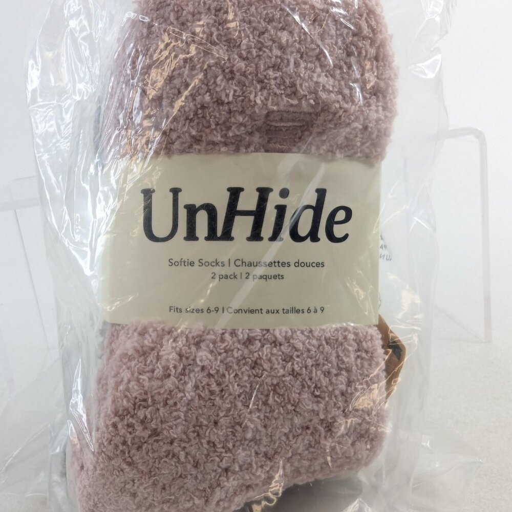 UnHide Softie Socks 2 Pack - Rosy Baby Greige Goose - Cozy Plush Women 6-9 - New